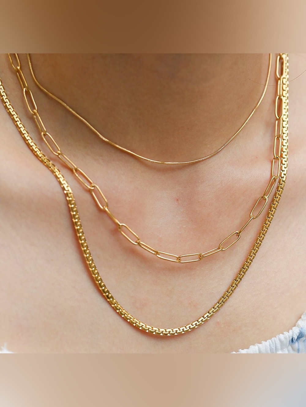 Gold Layered Chain Necklace Set - Elegant Women's Jewelry